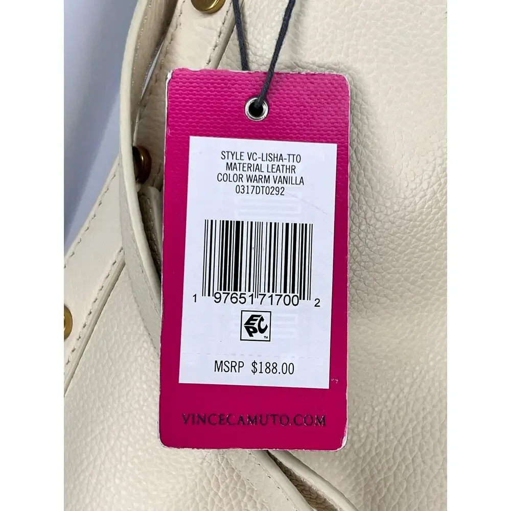 Vince Camuto Lisha Warm Vanilla Leather Studded Shoulder Bag Hobo Tote